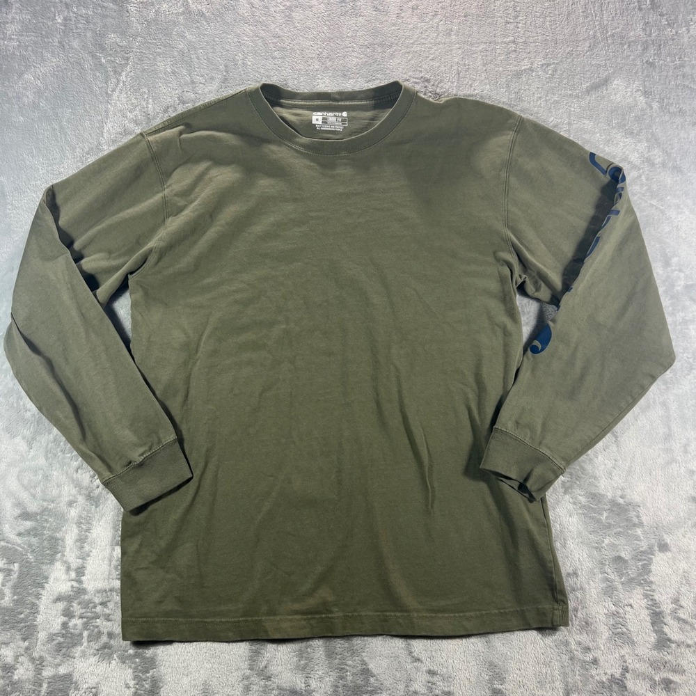 CARHARTT Long Sleeve T-Shirt Mens M‎ Green Graphic Sleeve Loose Fit K231 Outdoor